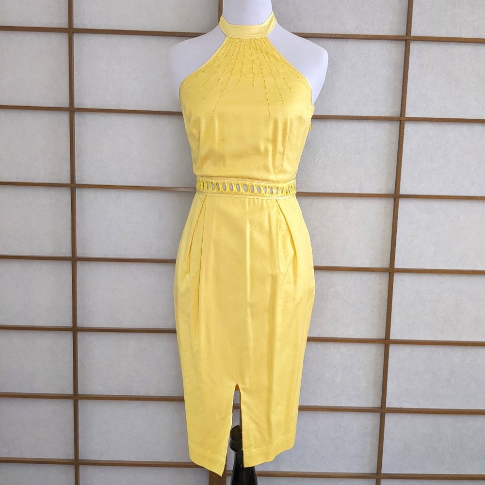Catherine Malandrino Yellow Halter Dress with Oval Cut Outs SZ 2 Backless